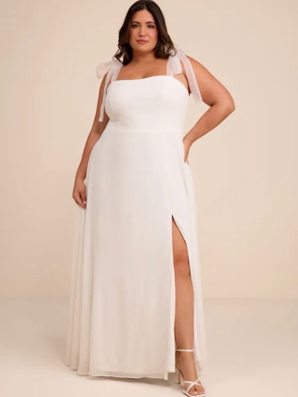 Radiant Romance White Tie-Strap Maxi Dress